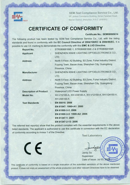 China Shenzhen Xinhe Lighting Optoelectronics Co., Ltd. zertifizierungen