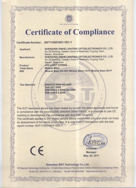 China Shenzhen Xinhe Lighting Optoelectronics Co., Ltd. zertifizierungen